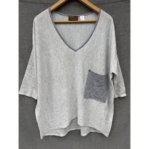 Kerisma Sweater V Neck Oversized Top Sz S/M Gray Boho Lagenlook Pocket wool